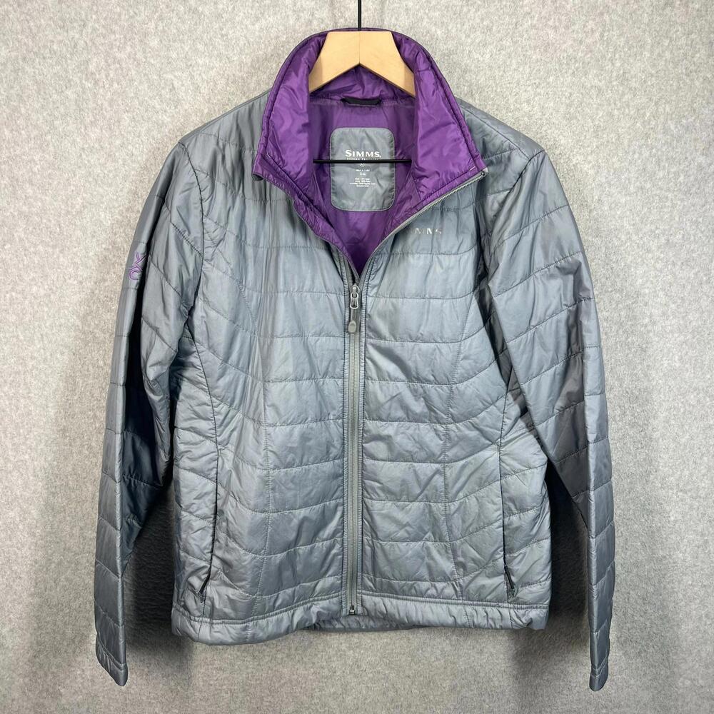 SIMMS Jacket Womens M Full Zip Primaloft Puffer Gray‎ Purple Packable EUC